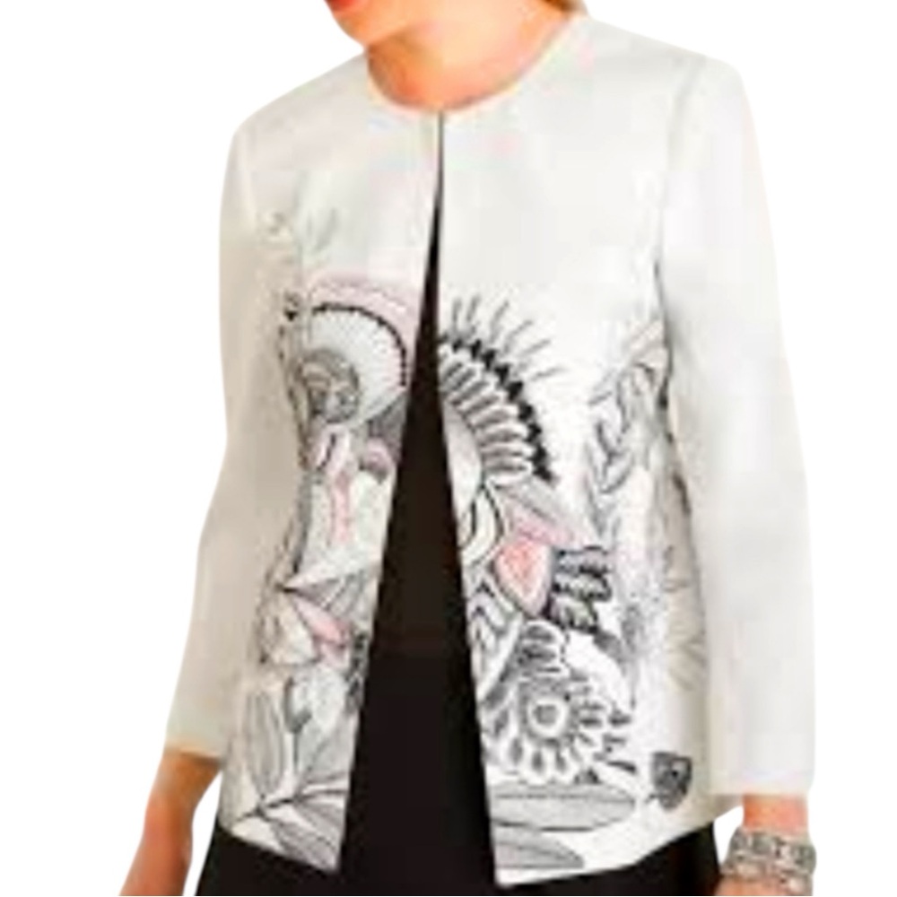 CHICO’s NWT Lined Short Modern Topper Floral Print White/Black Size 00 (0-2)